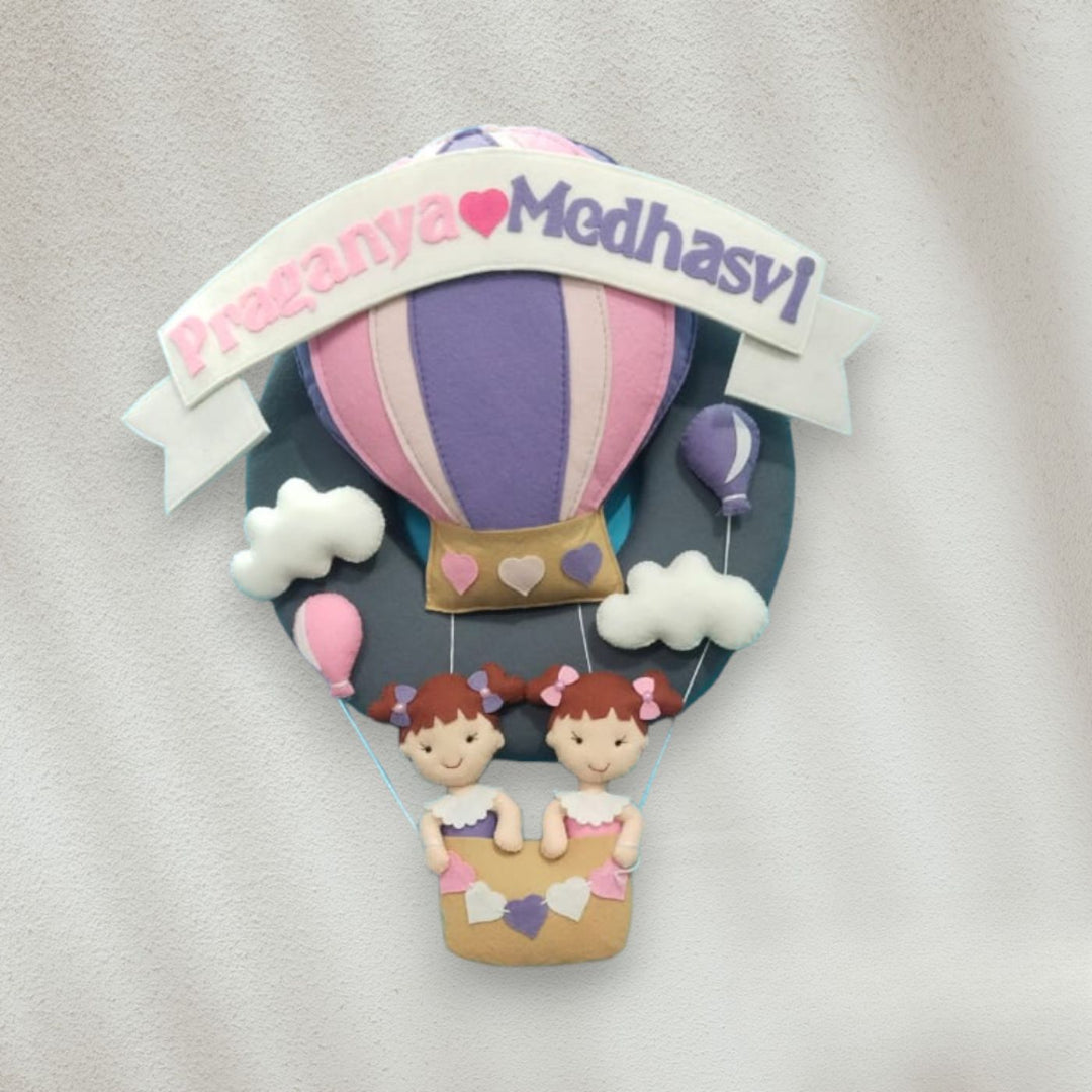 Handcrafted Personalized Hot Air Balloon Felt Nameplate For Siblings