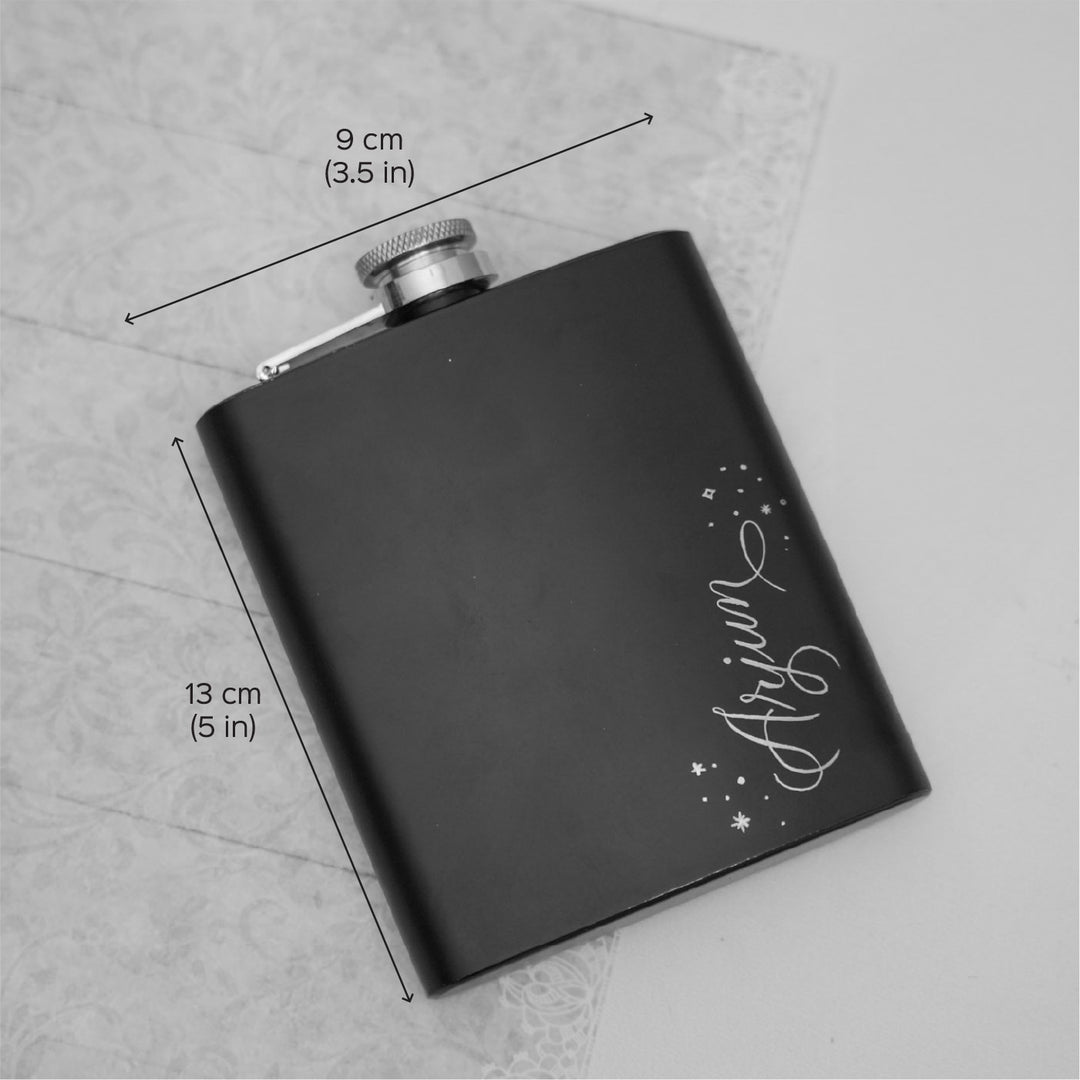 Personalized Black Engraved Steel Hip Flask