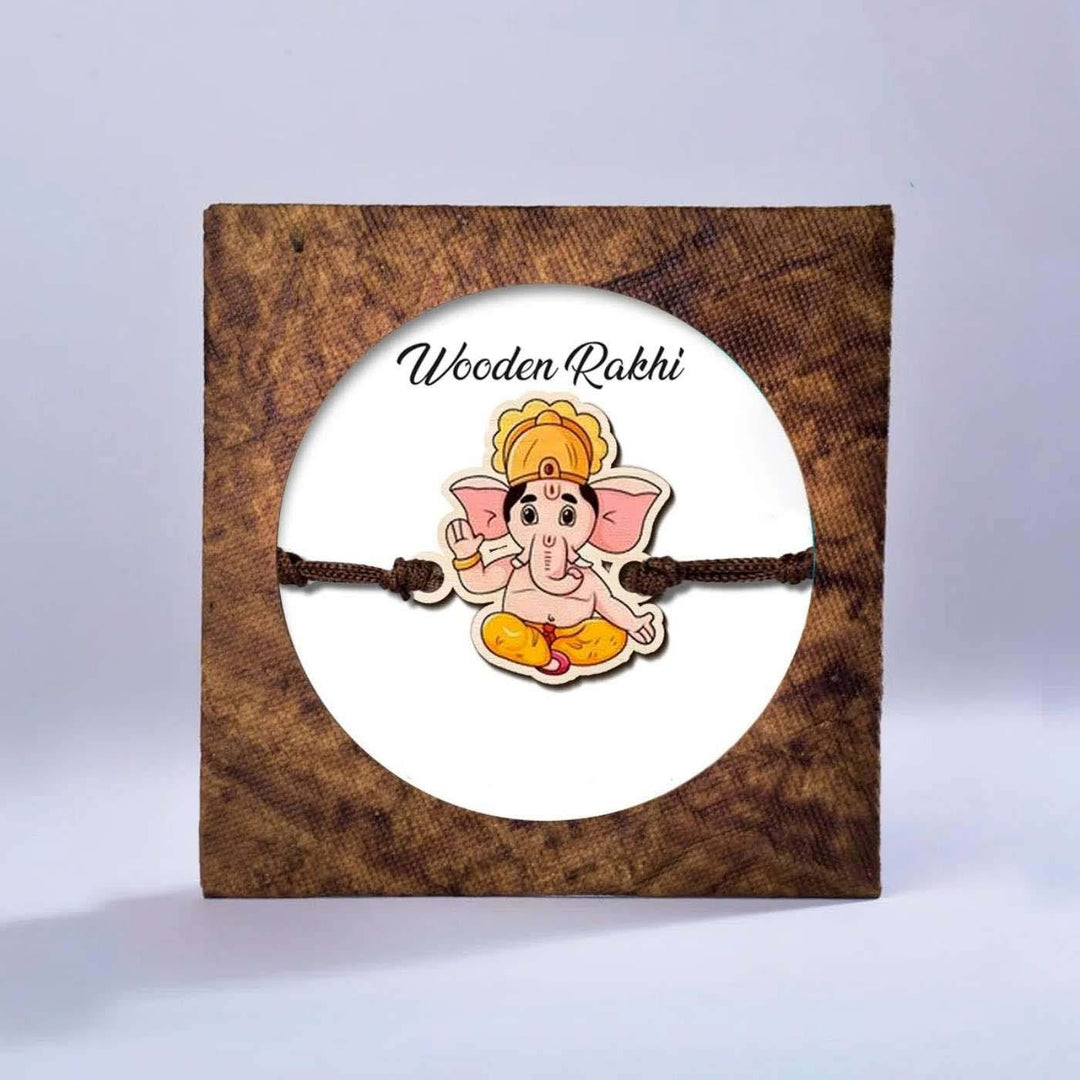 Handmade Ganesha Wooden Rakhi With Roli Chawal