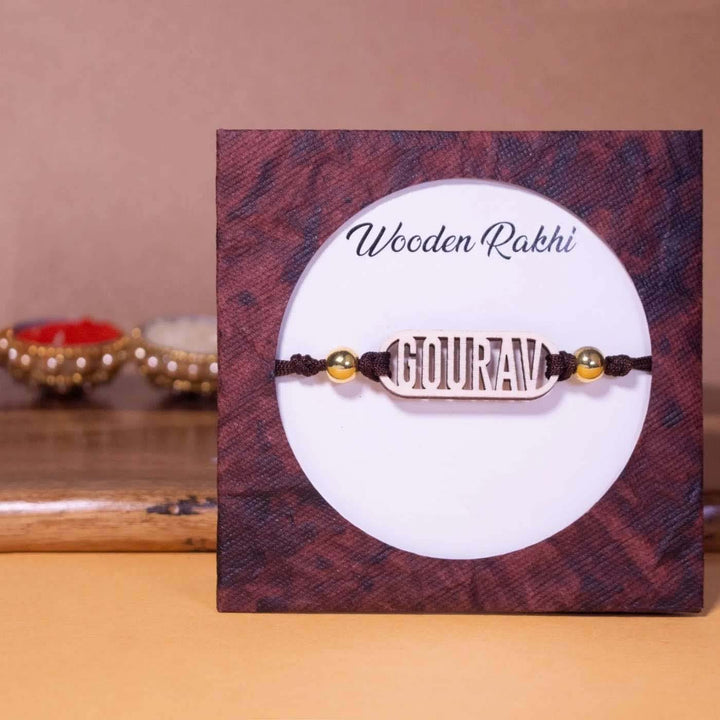 Personalized Handmade Classic Wooden Rakhi With Roli Chawal