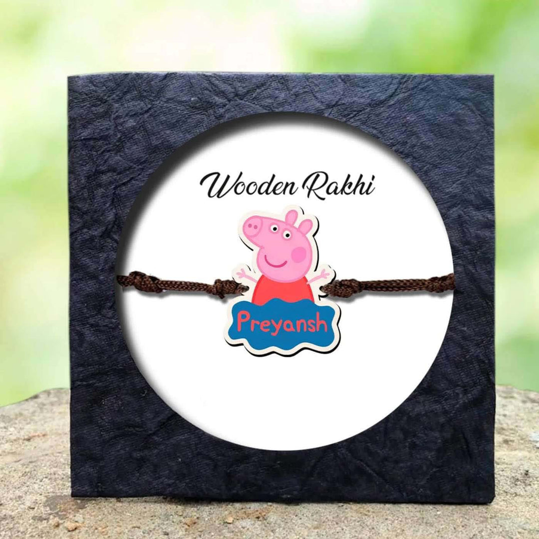 Personalized Handmade Peppa Pig Wooden Kids Rakhi With Roli Chawal