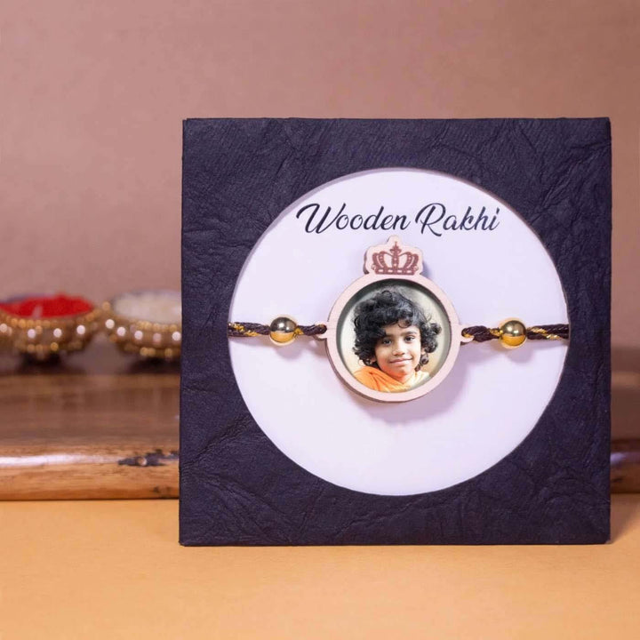 Photo Personalized Handmade Magnetic Wooden Rakhi With Roli Chawal