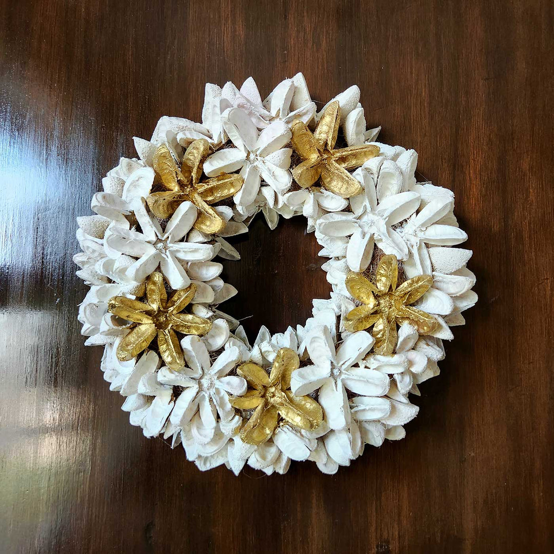 Handmade White & Gold Dried Flower Wreath For Christmas Door Decoration