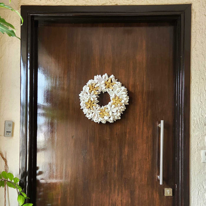 Handmade White & Gold Dried Flower Wreath For Christmas Door Decoration