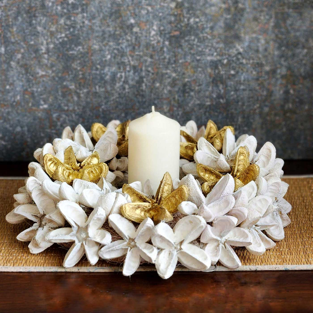 Handmade White & Gold Dried Flower Wreath For Christmas Door Decoration