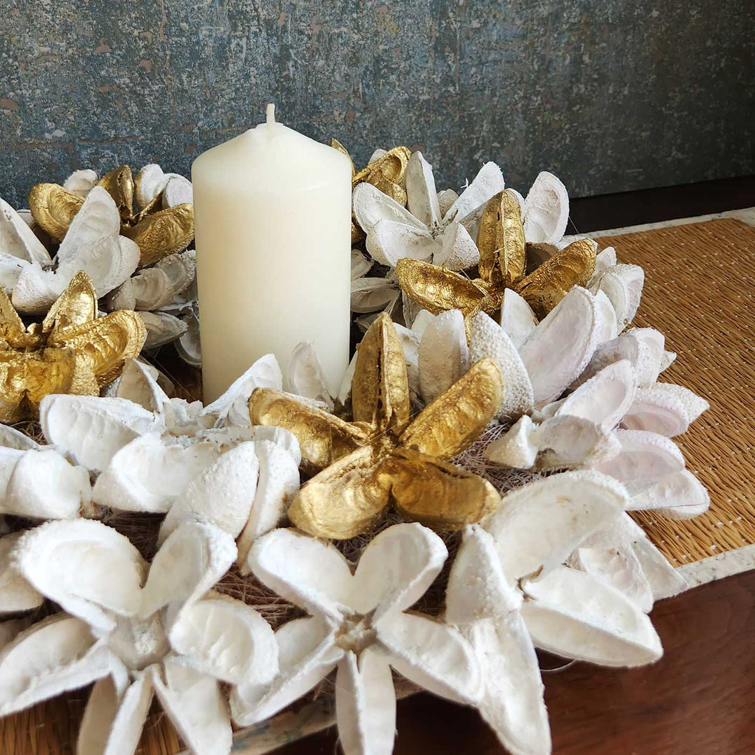 Handmade White & Gold Dried Flower Wreath For Christmas Door Decoration