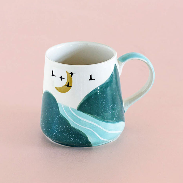 Hand-Painted Teal Wilderness Ceramic Mug