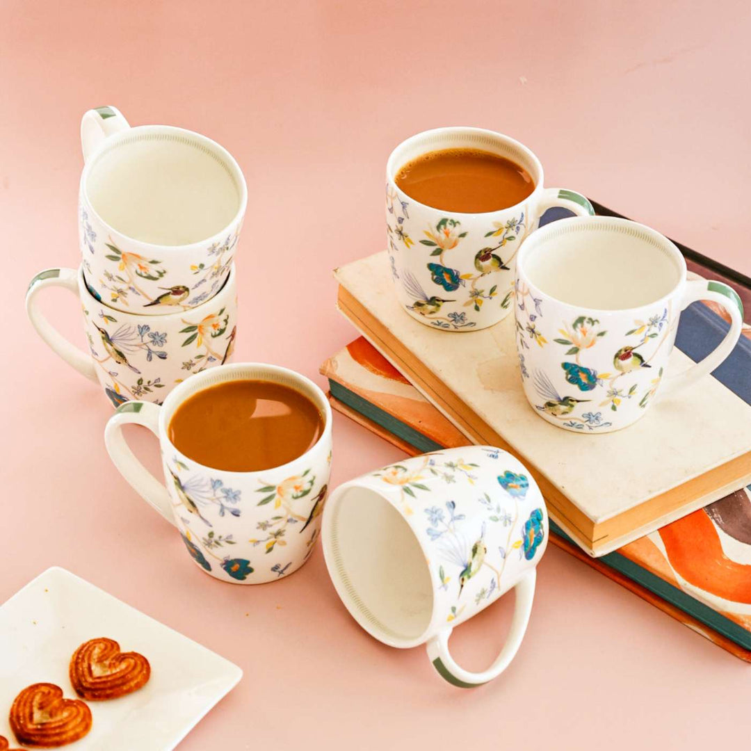 Wings Paradise Summer Porcelain Mugs | Set Of 6