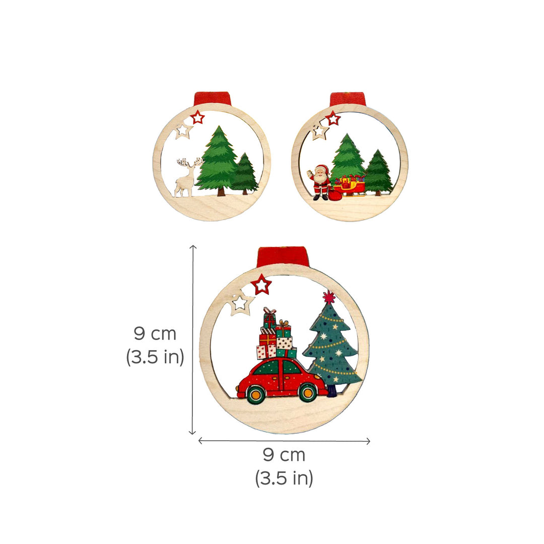 Wooden Round Christmas Ornaments | Pack of 3