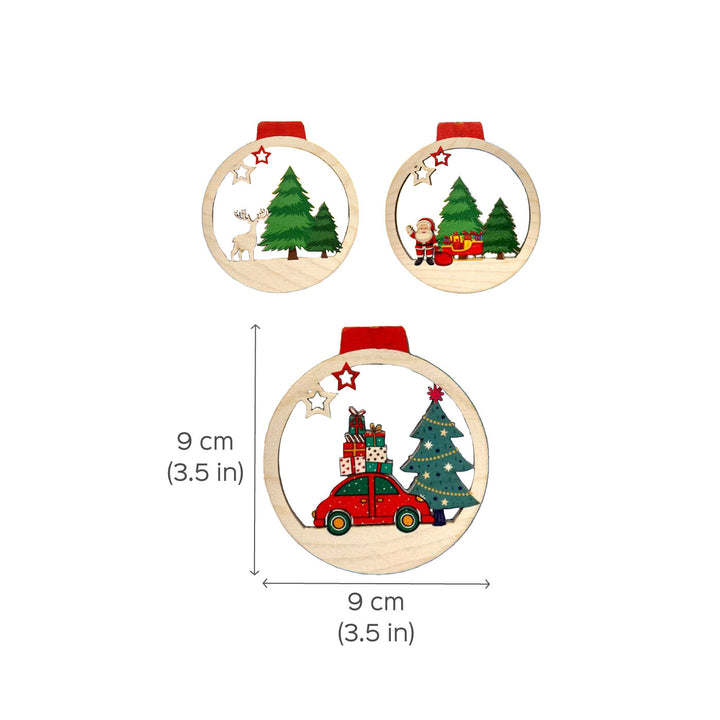 Handcrafted Wooden Ornaments For Christmas Tree Decoration | Set Of 3