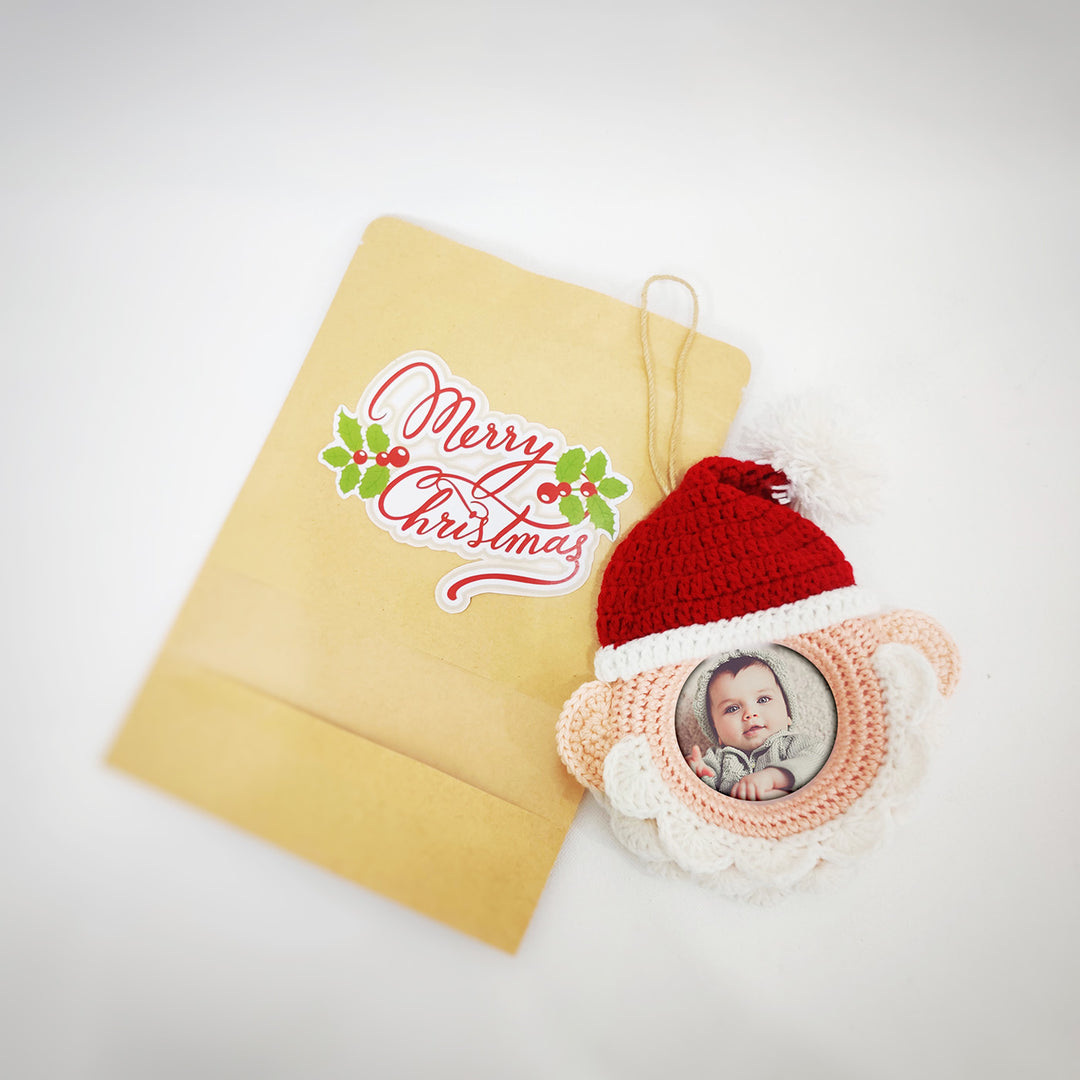 Handmade Santa Crochet Photo Frame Ornament For Christmas Tree Decoration