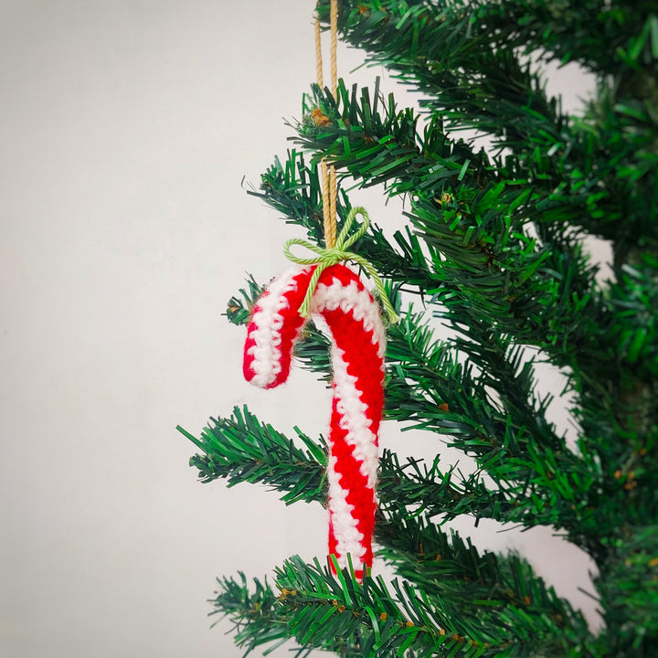 Handmade Candy Canes Crochet Ornaments For Christmas Tree Decoration | Set Of 5