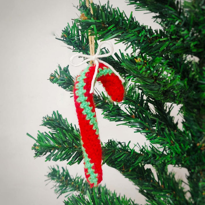 Handmade Candy Canes Crochet Ornaments For Christmas Tree Decoration | Set Of 5