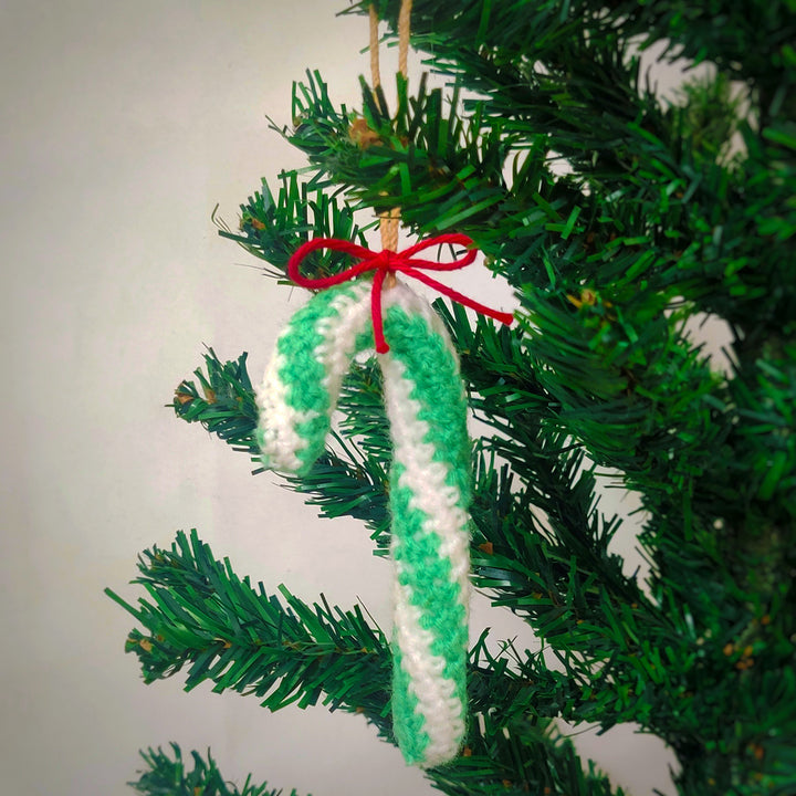 Handmade Candy Canes Crochet Ornaments For Christmas Tree Decoration | Set Of 5