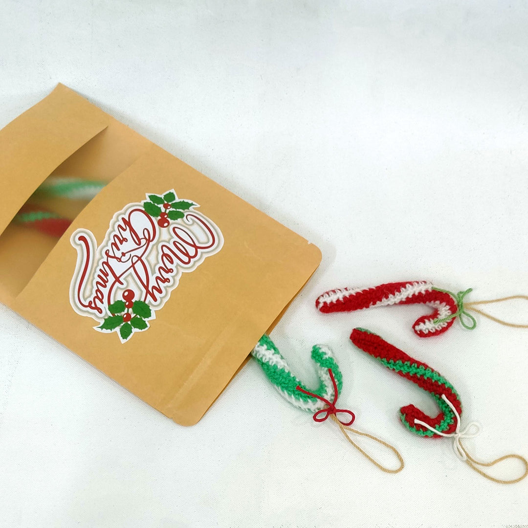 Handmade Candy Canes Crochet Ornaments For Christmas Tree Decoration | Set Of 5