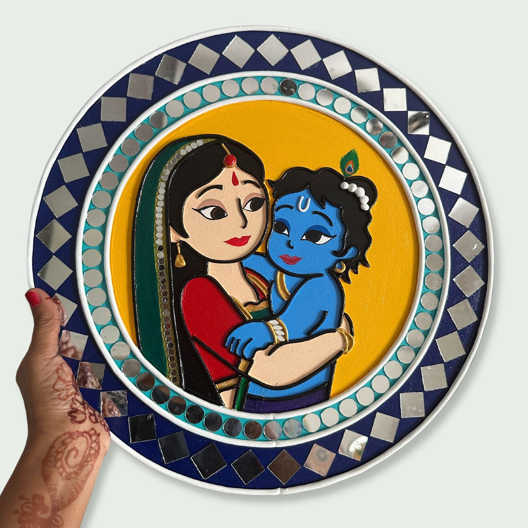 Yashoda And Krishna Lippan Art Wall Plate