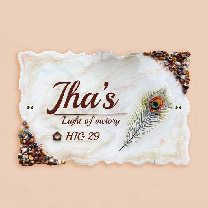 Personalized White Floral Theme Wavy Rectangle Resin & Acrylic Waterproof Name Plate