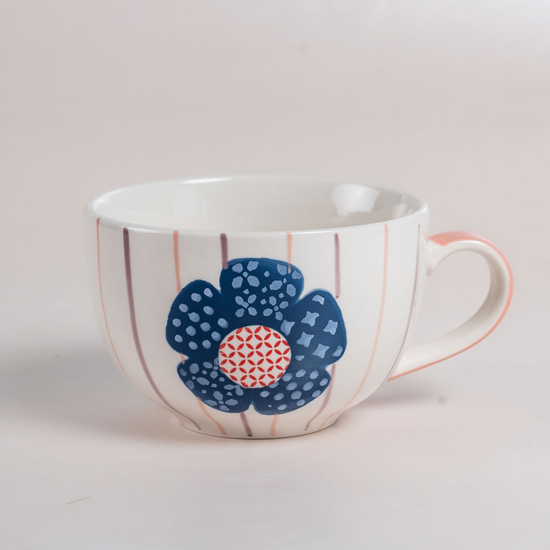 Handpainted Zinnia Ceramic Teacup & Saucer | Set Of 8