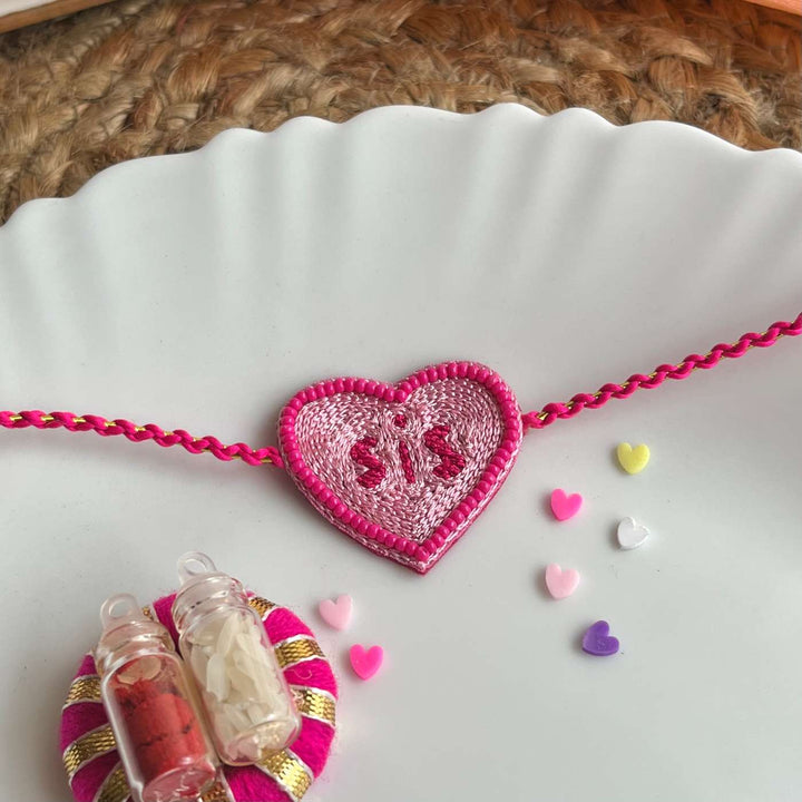 Handmade Beaded Pink Sis Rakhi With Roli Chawal