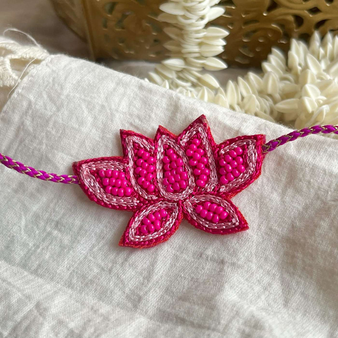 Handmade Beaded Lotus Rakhi With Roli Chawal