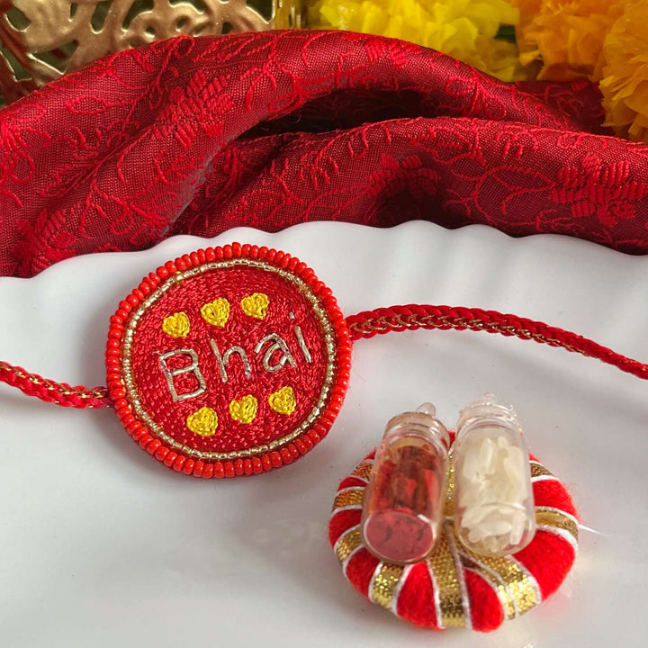 Handmade Beaded Bhai Rakhi With Roli Chawal