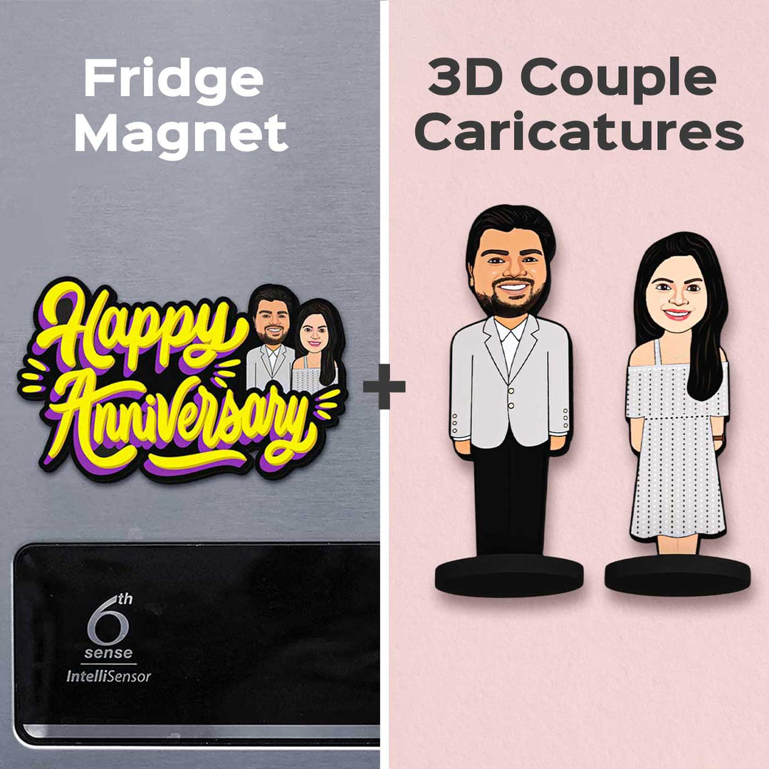 Photo Personalized Couple Acrylic Caricature Cutout With Fridge Magnet