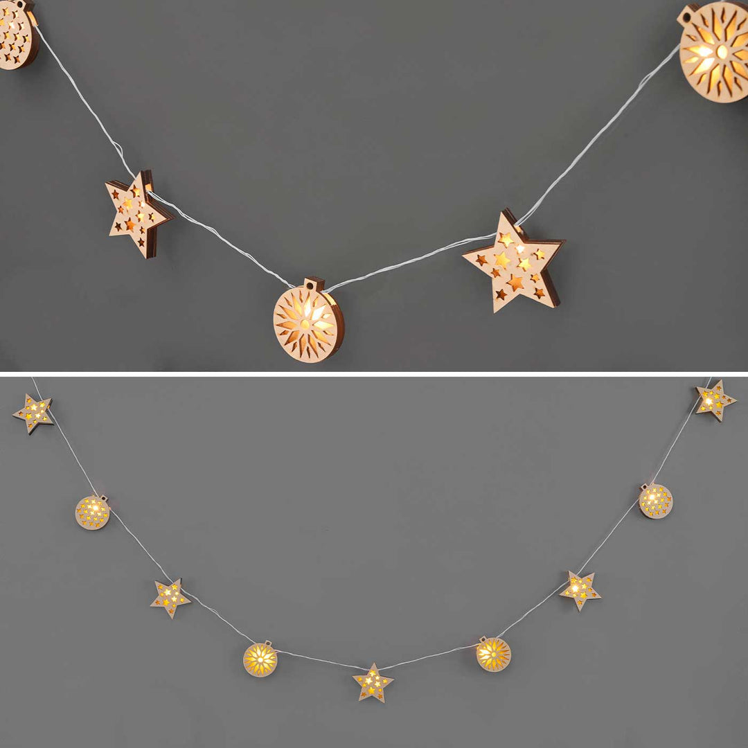 Decorative Birch Wood 3D Rio Star & Bobbles Fairy Light