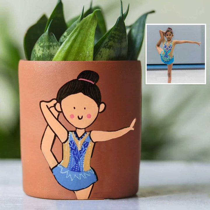 Handpainted Personalized Clay Planter With Photo Based Caricature