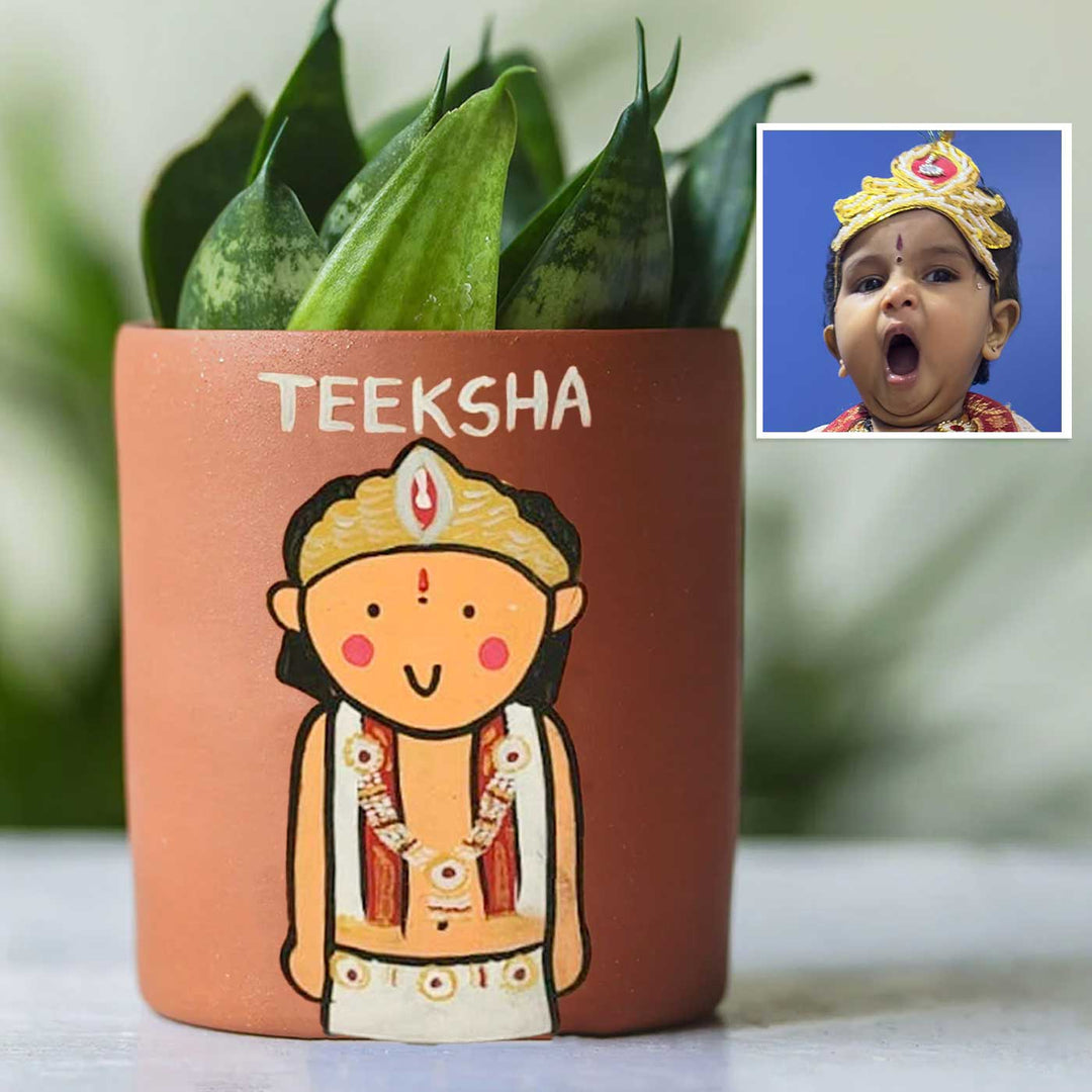 Handpainted Personalized Clay Planter With Photo Based Caricature