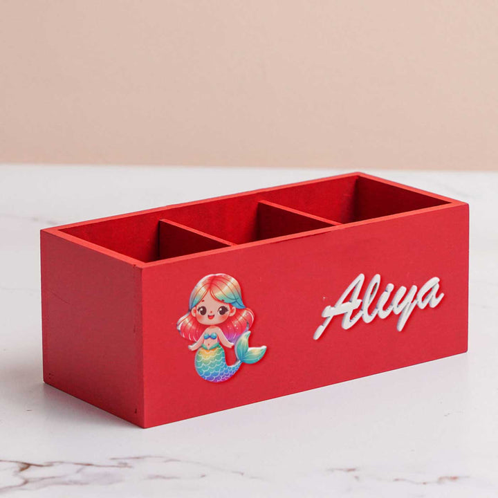 Personalized Mermaid Theme Mdf Wood Stationery Organizer For Kids