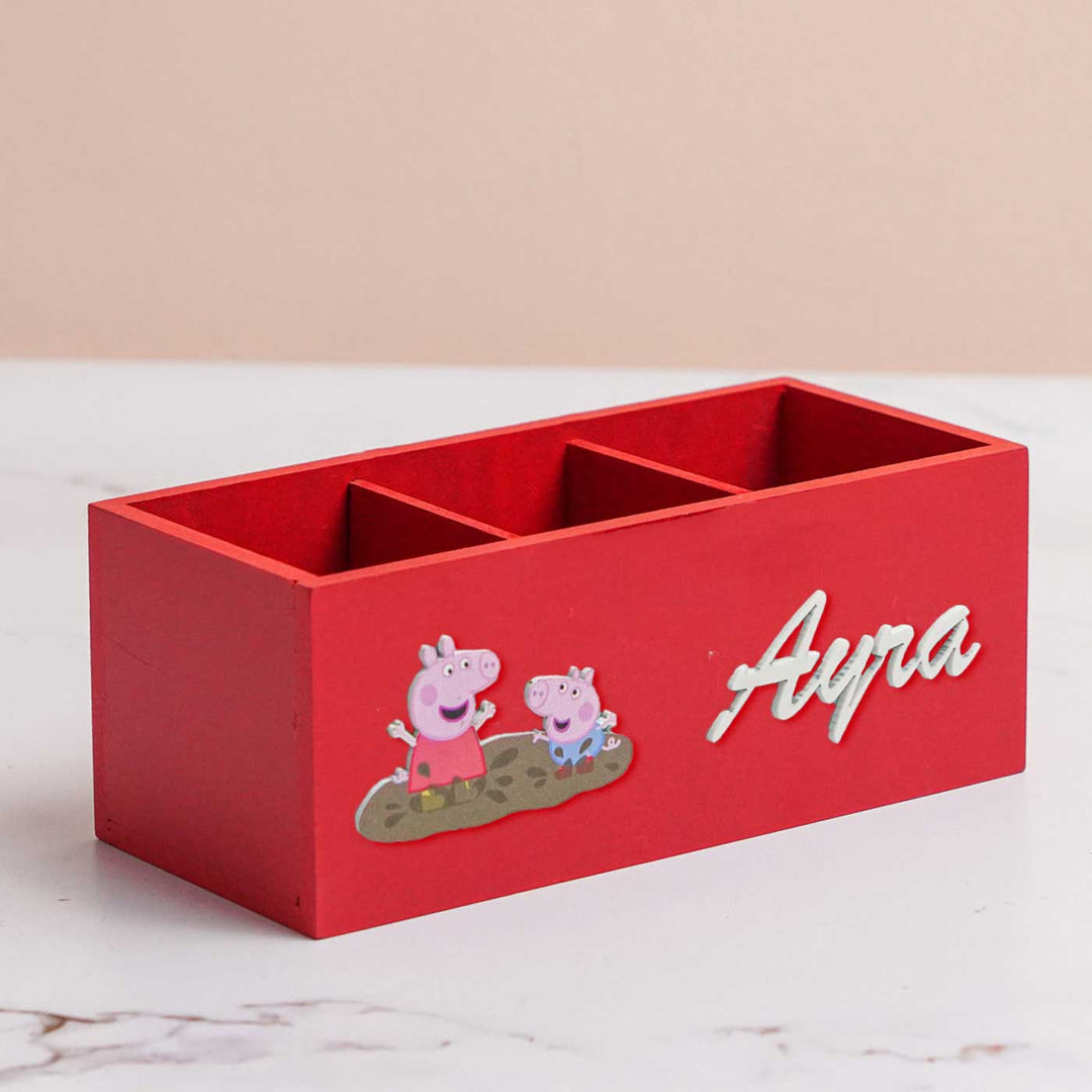 Personalized Peppa Pig Theme Mdf Wood Stationery Organizer For Kids