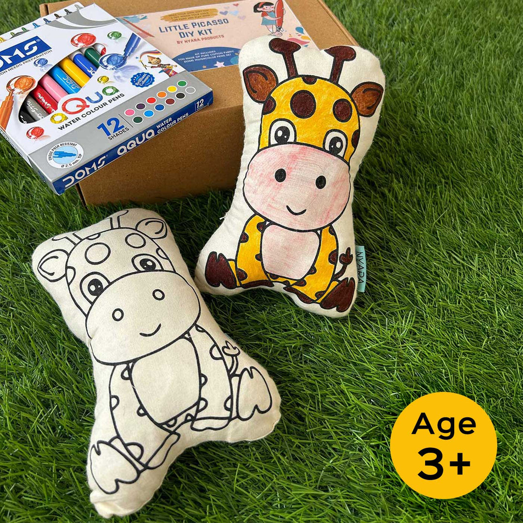 Color Your Own Giraffe Theme Cushion DIY Kit With Fabric Markers For Kids