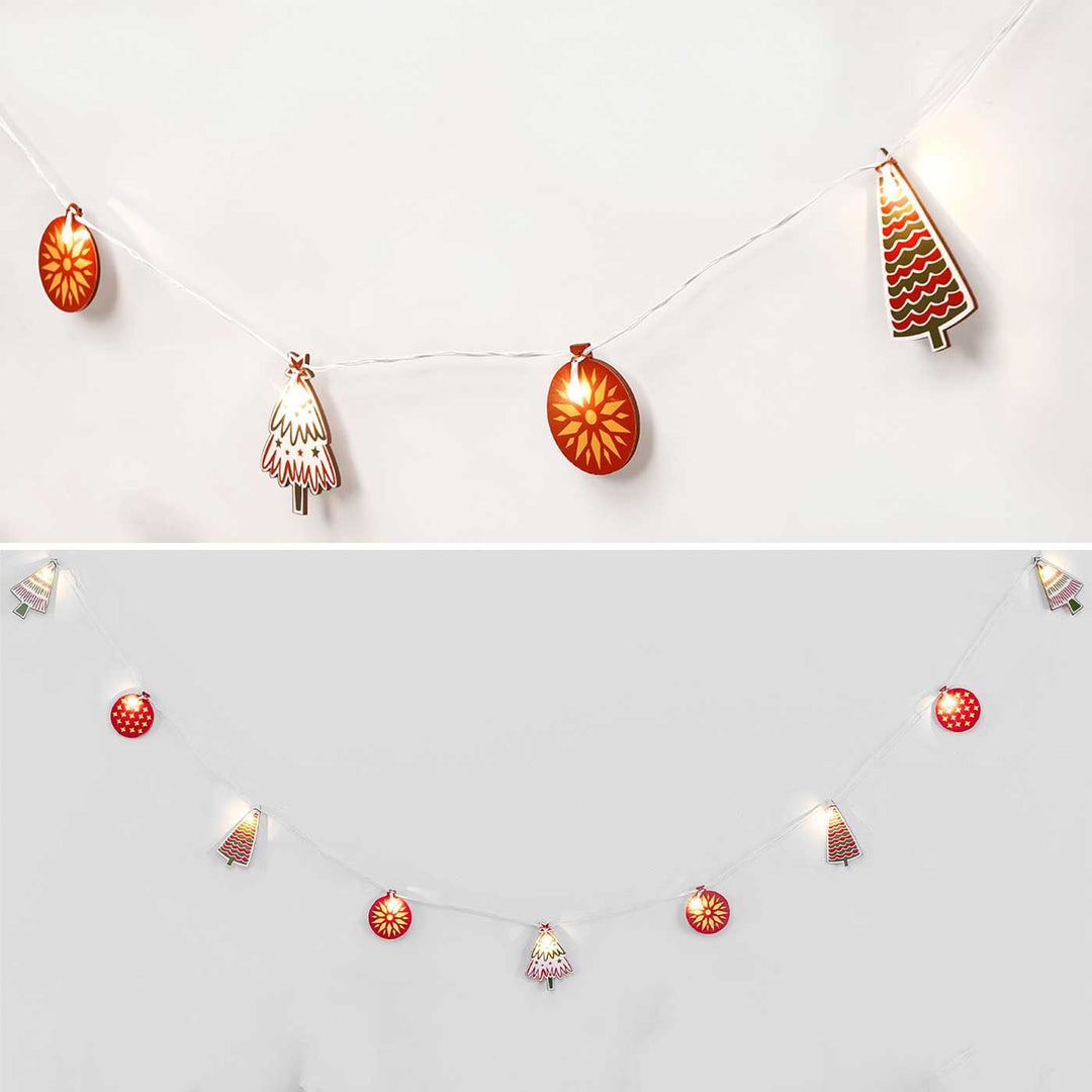 Decorative Pine Wood Bobble & Christmas Tree Fairy Light