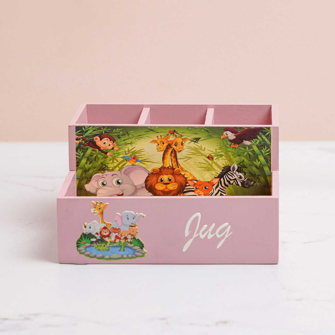 Personalized Jungle Theme Mdf Wood Stationery Organizer For Kids