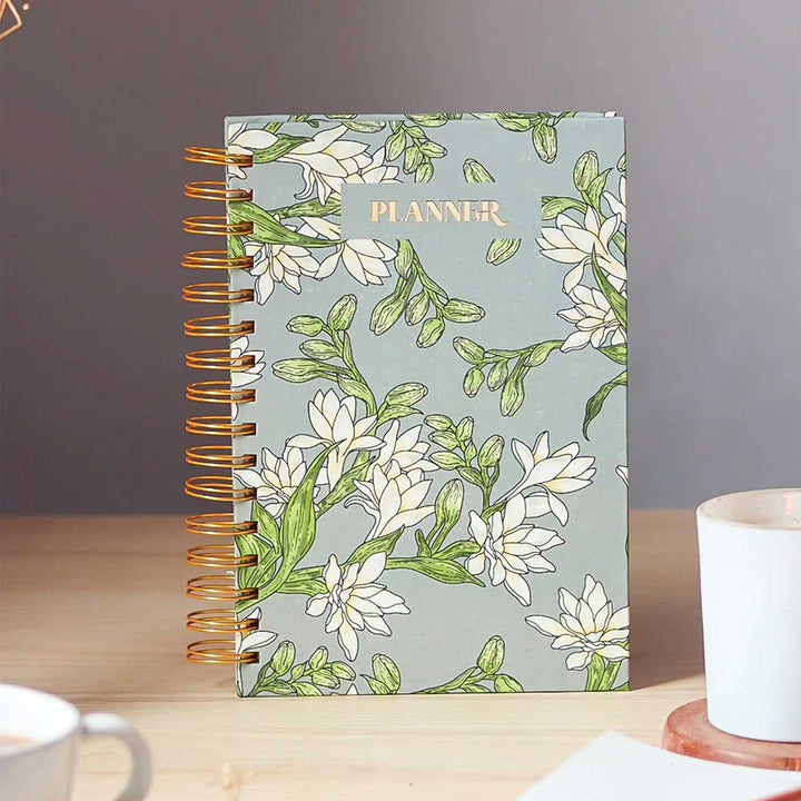 Handmade Tuberose Grey Undated Planner | 120 Pages