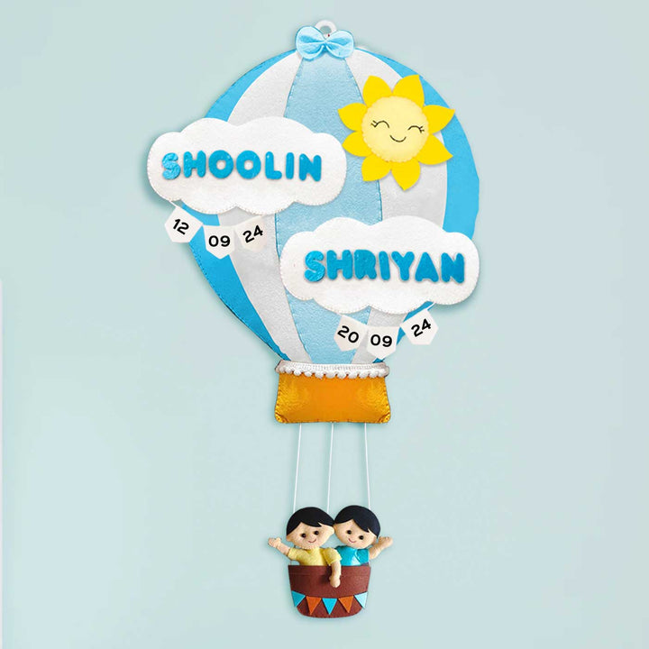 Hand-stitched Hot Air Balloon Felt Kids Nameplate With Birthdates