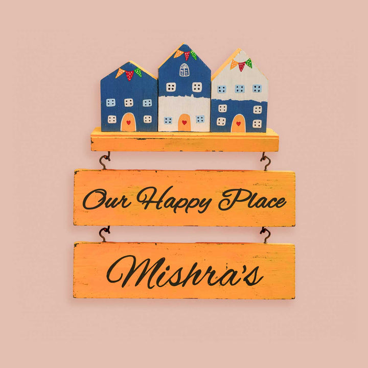 Personalized Santorini Miniature House Wooden Name Plate