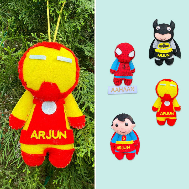 Personalized Assorted Superhero Theme Kids Felt Ornaments | Set Of 4