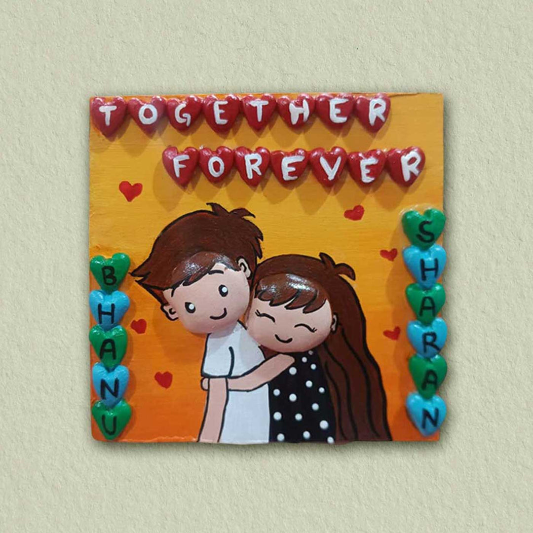 Personalized Cute Pebble Art Wooden Fridge Magnet For Couples