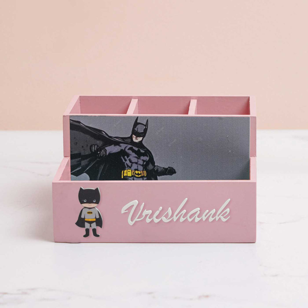 Personalized Batman Theme Mdf Wood Stationery Organizer For Kids