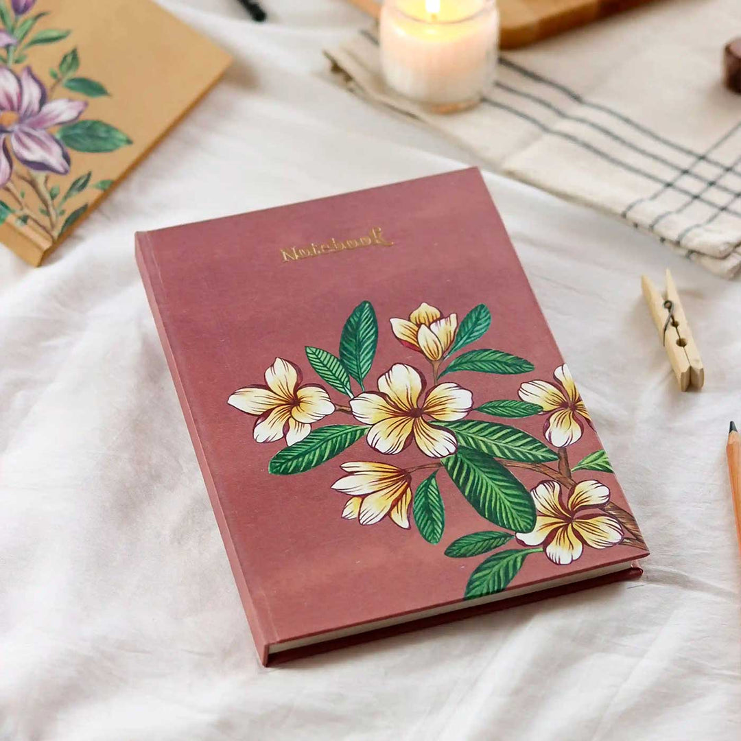 Handmade Plumeria Pink Ruled Journal | 100  Pages