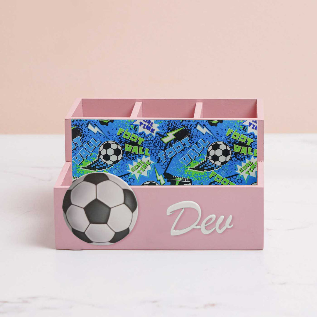 Personalized Football Theme Mdf Wood Stationery Organizer For Kids