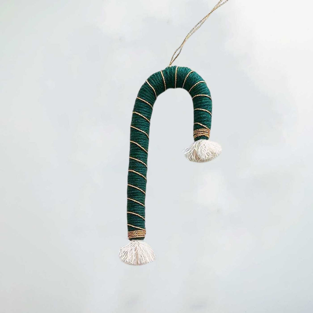 Handmade Candy Cane Macrame Cotton Ornament For Christmas Tree Decoration