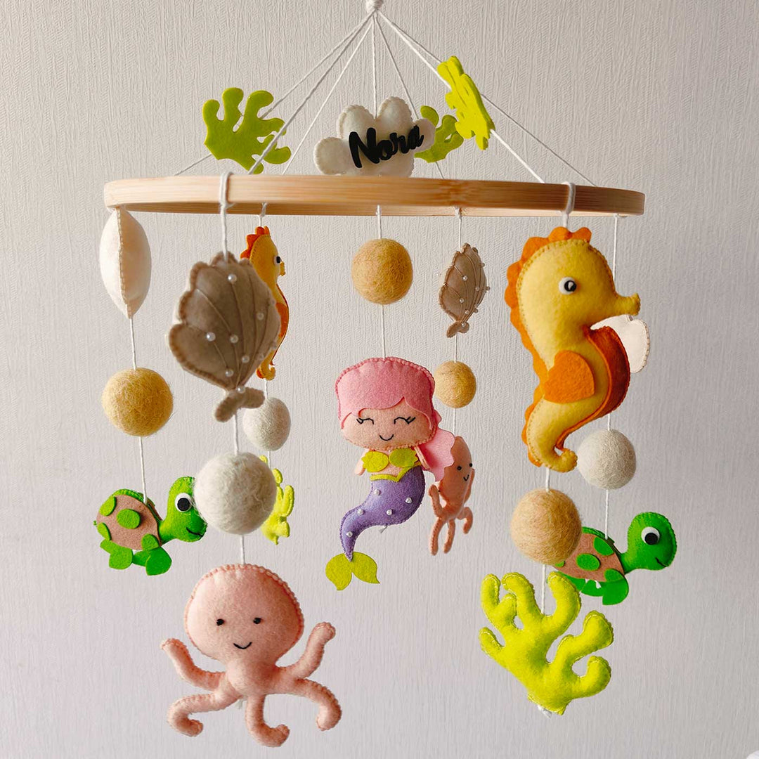 Personalized Handmade Mystical Ocean Friends Felt Cot Mobile For Newborns