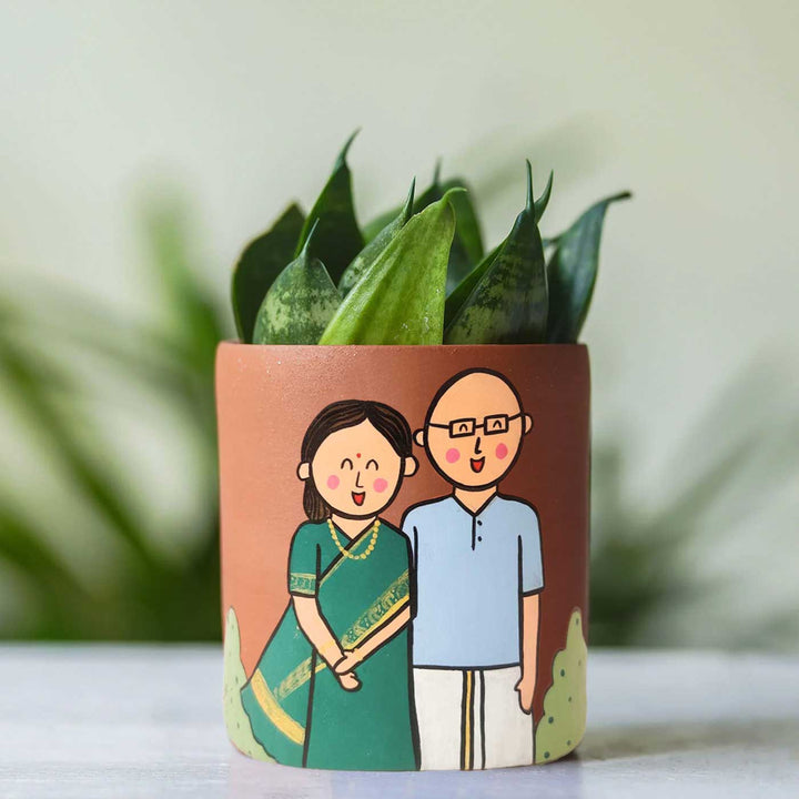 Handpainted Personalized Clay Planter With Photo Based Caricature