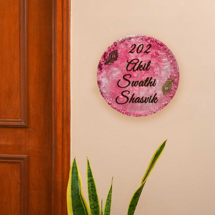 Personalized Pink Resin Name Plate For Family