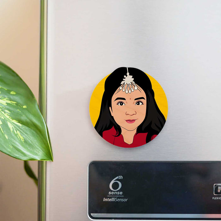 Personalised Printed Round Caricature Fridge Magnet