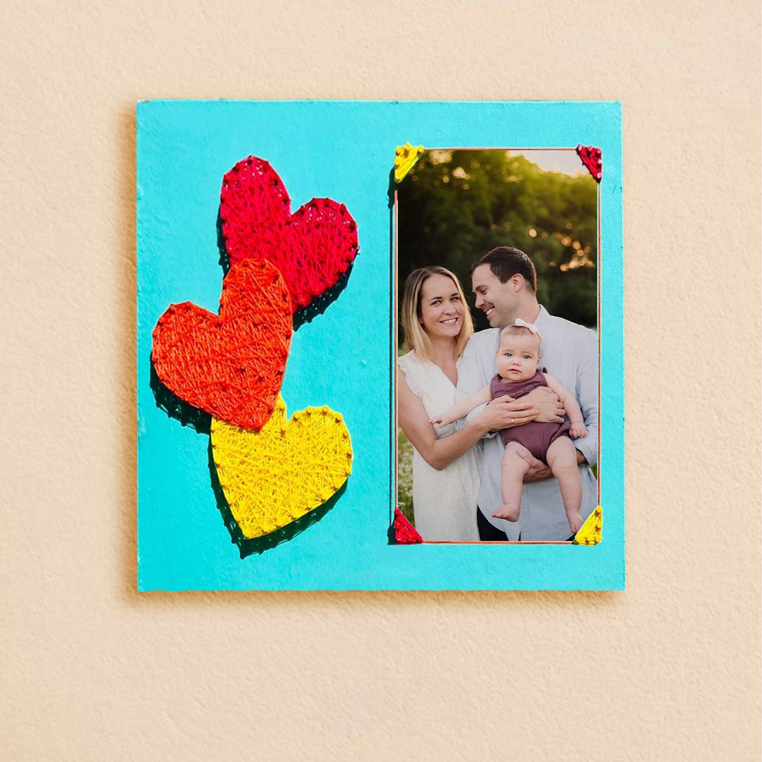 Personalized Handmade String Art Blue Mdf Wood Photo Frame