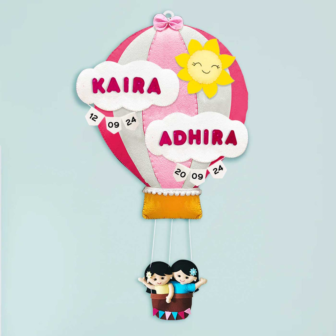 Hand-stitched Hot Air Balloon Felt Kids Nameplate With Birthdates