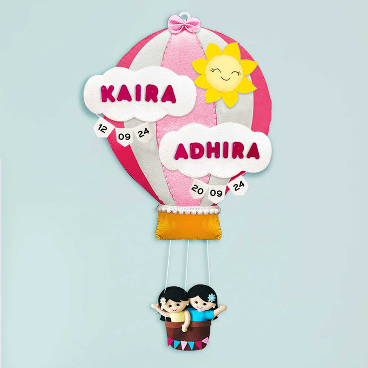 Hand-stitched Hot Air Balloon Felt Kids Nameplate With Birthdates